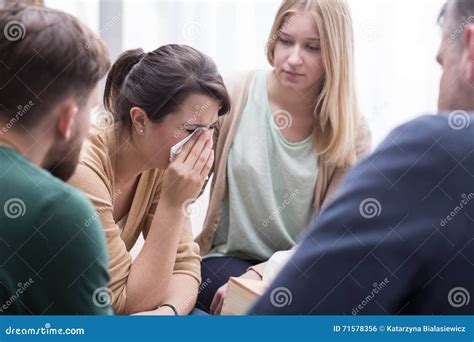 Depressed Young Woman Crying on Group Therapy Stock Photo - Image of ...