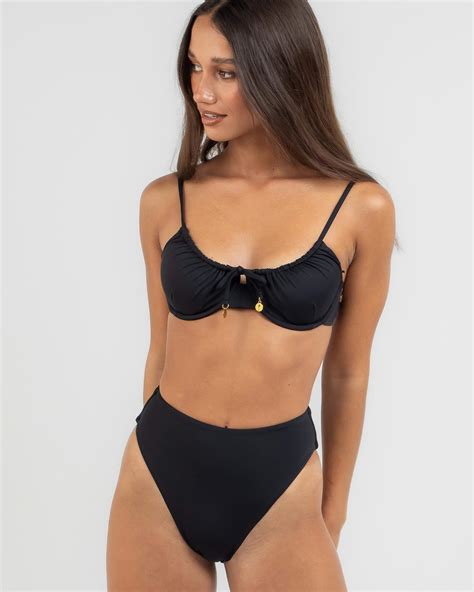 Shop Topanga Rei Ruch High Waisted Bikini Bottom In Black Fast