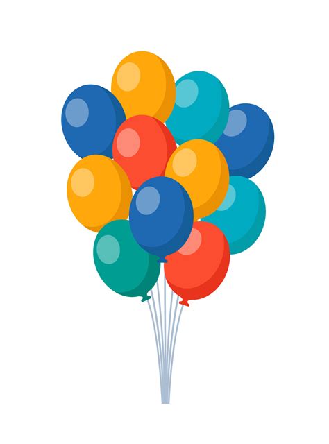 Bunch of balloons for birthday and party. Flying ballon with rope. Flat ...