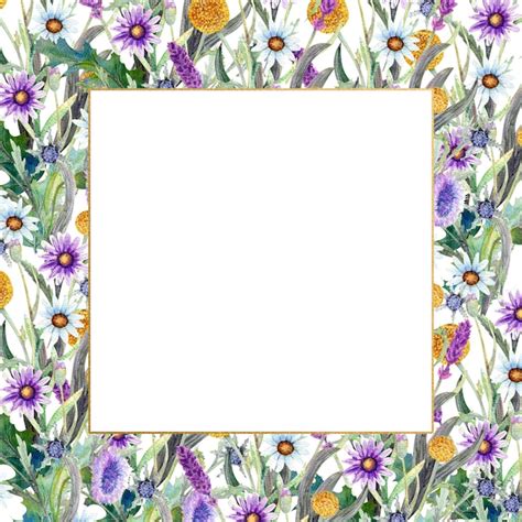 Moldura Quadrada Aquarela Flores Silvestres Foto Premium