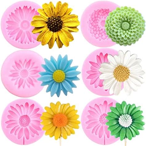 Hinzic 5pcs Sunflower Silicone Molds Daisy Flowers Fondant