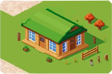 Un Dessin Anim D Une Cabane En Bois Avec Un Toit Vert Vecteur Premium