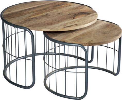 Mango Bijzettafel Set 80 X 80 X 48 Cm 60 X 60 X 40 Cm Industriele