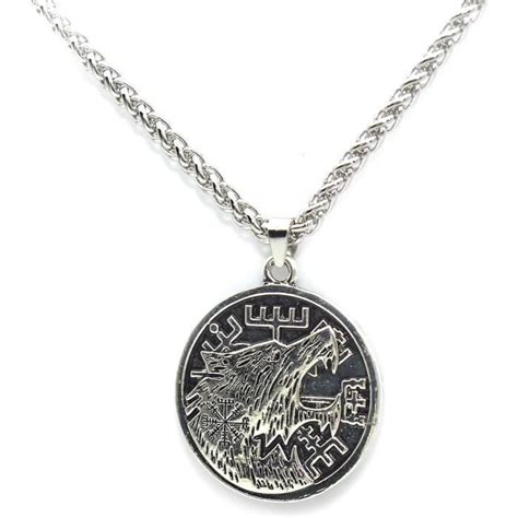 Loup Pour Homme Amulette Boussole Loup Rétro Pendentif Tête De Loup