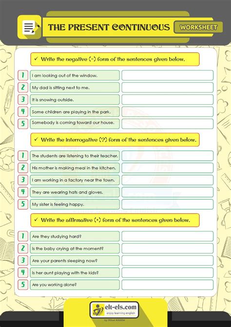 Worksheet Present Continuous Tense Elt