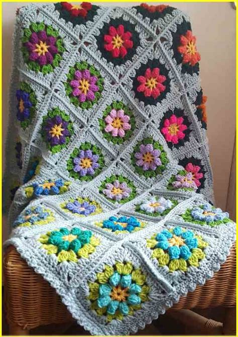 0 0 Primavera Flowers Granny Square Blanket Free Crochet Pattern And