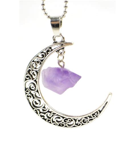 Collier lithothérapie avec pendentif lune et améthyste naturelle