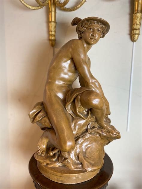 Antiques Terracotta Sculpture Of Mercury After Jean Baptiste Pigalle