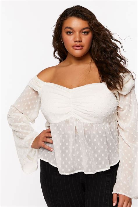 Plus Size Chiffon Off The Shoulder Top