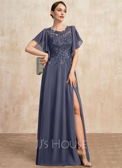 A Line Scoop Illusion Floor Length Chiffon Lace Lace Chiffon Mother Of