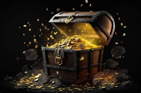 Premium Photo An Open Chest Filled With Gold Coins On Black