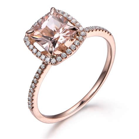 MYRAY Pink Morganite Engagement Ring 6 5mm Princess Cut Stone 14K Rose