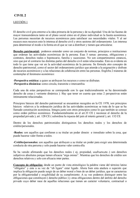 Apuntes Civil Civil 2 LecciÓn 1 El Derecho Civil Gira Entorno A La