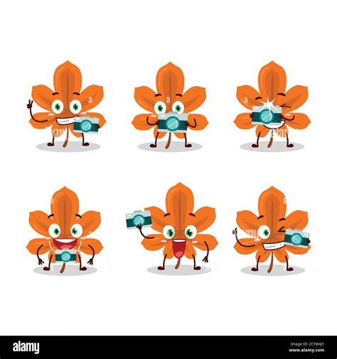 Photographer Profession Emoticon With Orange Dried Leaves Cartoon