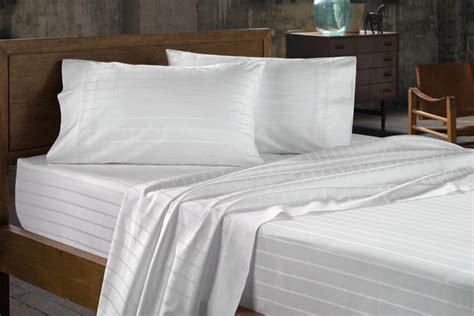 Bedsheet Set 100 Cotton 60s 300tc White 1 Cm Satin Stripes