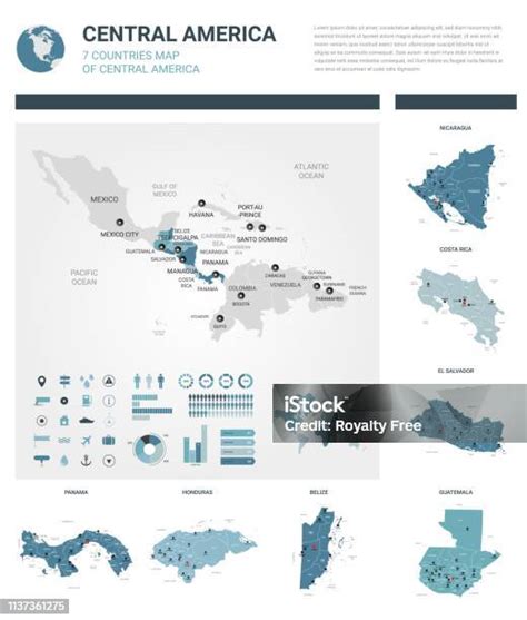 向量映射集 高詳細的7國家地圖在中美洲與行政區劃和城市政治地圖 美洲大陸地圖 世界地圖 地球 資訊圖元素向量圖形及更多地圖圖片 Istock