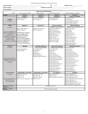 Fillable Online FBISD HS Universal Course Selection Worksheet 21 22