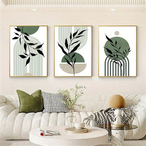 3pcs Sage Green Canvas Wall Art Boho Wall Art Green Black Beige Abstract Wall Decor Mid