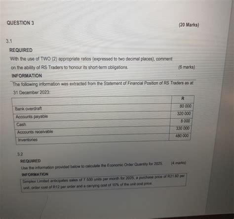 Solved Question 3 20 ﻿marks 3 1requiredwith The Use Of Two