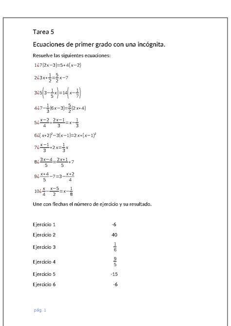 Ejercicios De Ecuaciones Simples 1