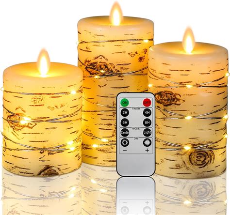 LED Candles Birch Bark Effect Recessed Light String Candle Set Of 3 H4