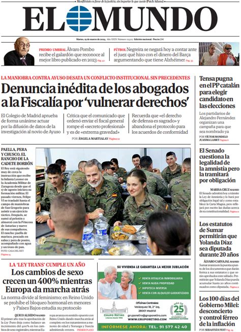 Portada De El Mundo Del Martes De Marzo De Medios