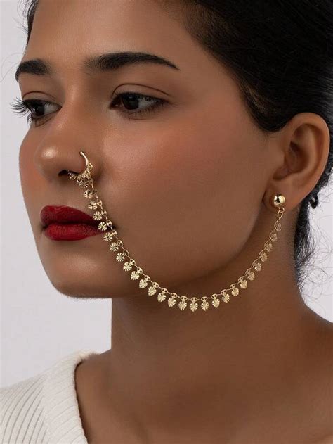 Heart Decor Nose Cuff With Chain To Ear Shein Usa