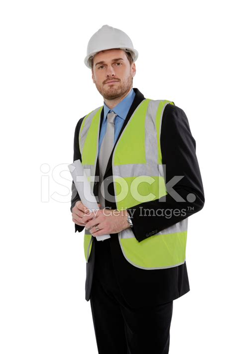 Young Male Civil Engineer Holding A Blueprint Isolated On White Stock ...