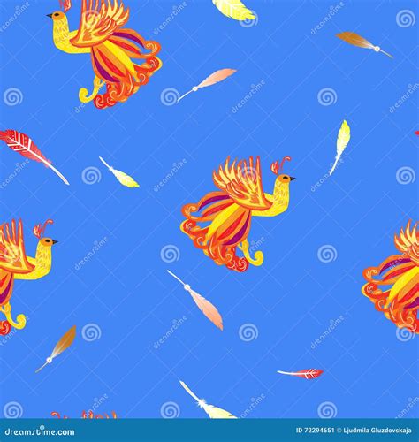 Decorative Card With The Firebird Feathers Seamless Background Stock