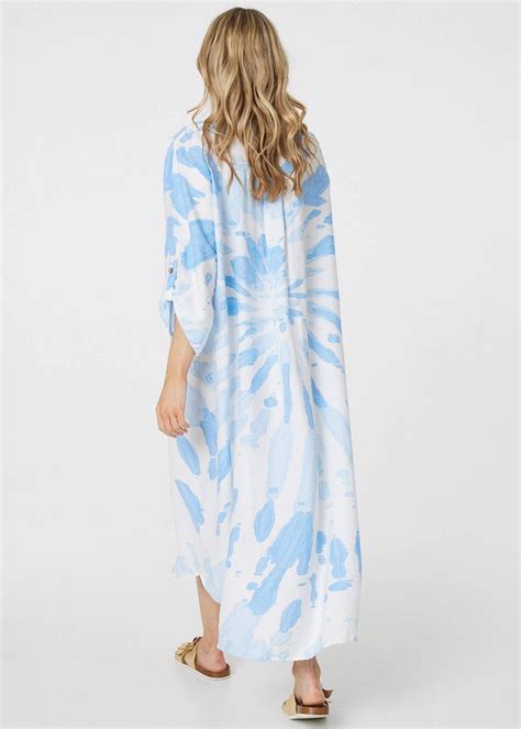 Izabel London Light Blue Tie Dye Long Sleeve Midi Tunic Dress Matalan