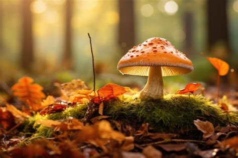 Premium Ai Image Amanita Muscaria Mushroom On Moss In Autumn Forest