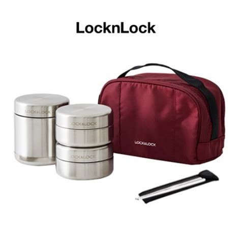 LocknLock Stainless Steel Thermal Lunch Box 3p Set With A Bag