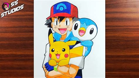 How To Draw Ash Pikachu And Piplup Step By Step Beginners Drawing