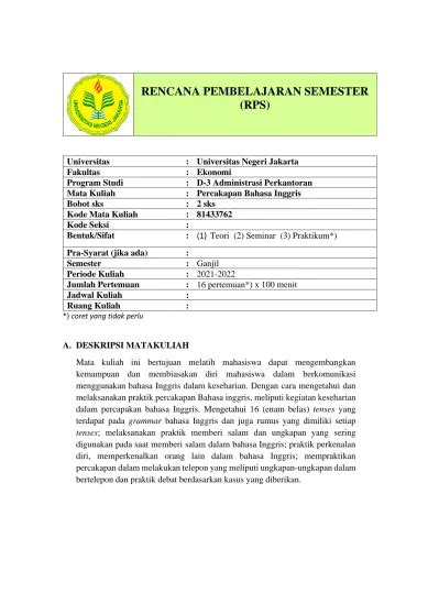 Rencana Pembelajaran Semester Rps