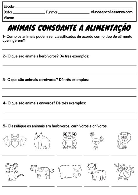 Atividades Sobre Animais Carnivoros Herbivoros E Onivoros Para 4 Ano