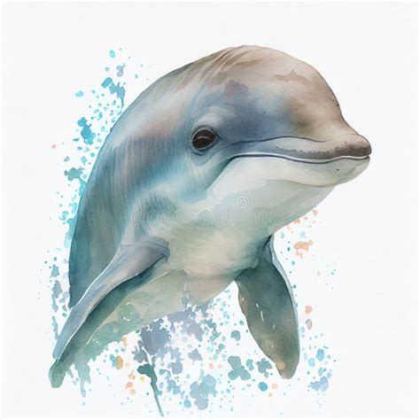 Cute Jumping Baby Dolphin Watercolor Illustration Stock Illustration ...