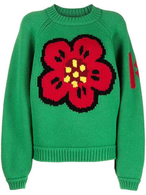 Kenzo Boke Flower Motif Embroidered Sweater Farfetch Merino Wool