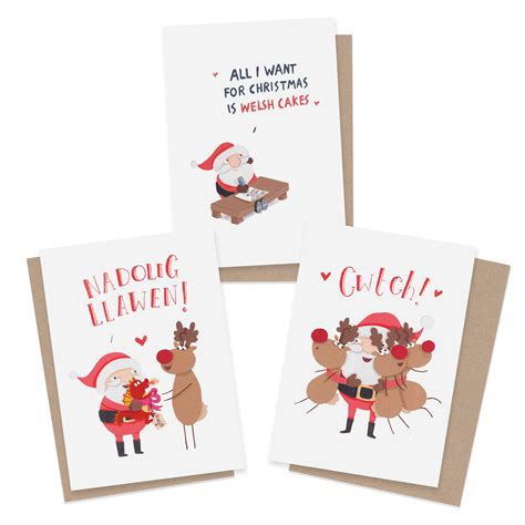 Welsh Christmas Card Bundle (3 or 6 pack) - Greetings from Sarah