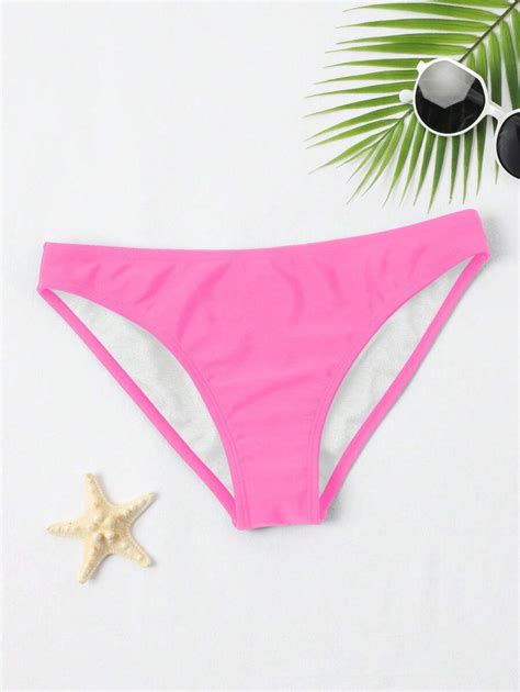 SHEIN Swim Solid Color Elastic Bikini Bottom For Summer Beach SHEIN USA