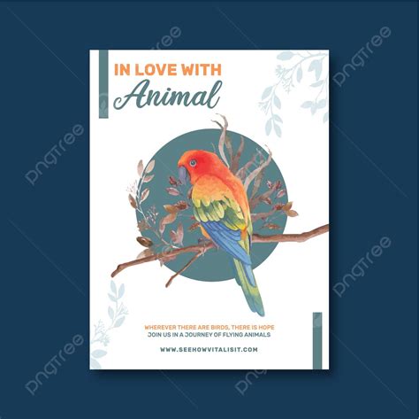 Watercolor Illustration Of A Sun Conure And Branch In An Insect And