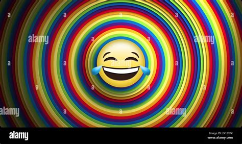 Image of social media smiley emoji icon over rainbow circles Stock ...