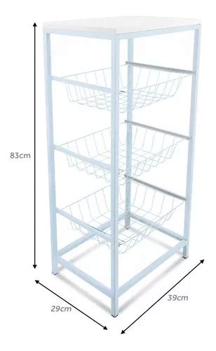 Fruteira Cozinha De Chão Aço Tampo Mdf 3 Cestos Branca R 349 em