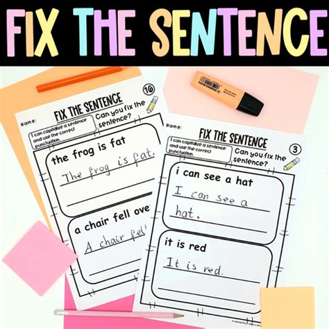 Sentence Writing Worksheets Fix The Sentence Kindergarten 1st Grade