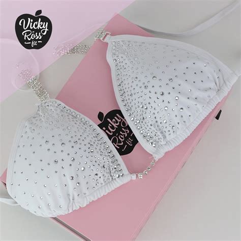 NPC Fitness Posing Bikini White Competition Suit Vicky Ross Fit