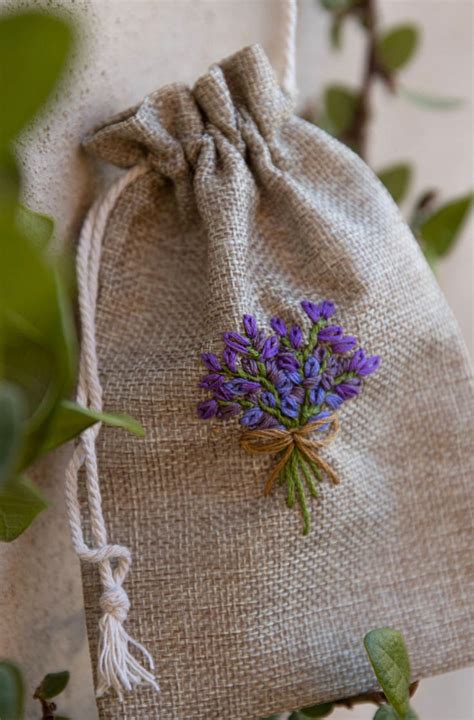 Lavendel Sackleinen Tasche Schmuck Tasche Hand Bestickt Bloom