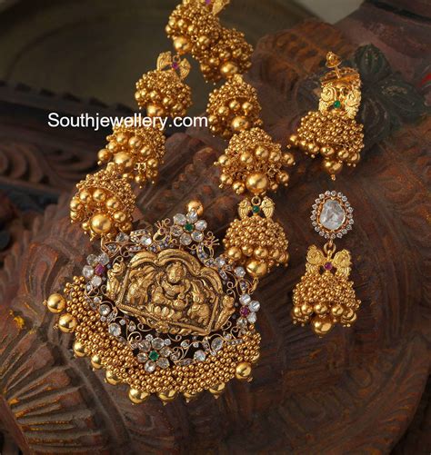 Antique Jhumkis Necklace With Nakshi Pendant Indian Jewellery Designs