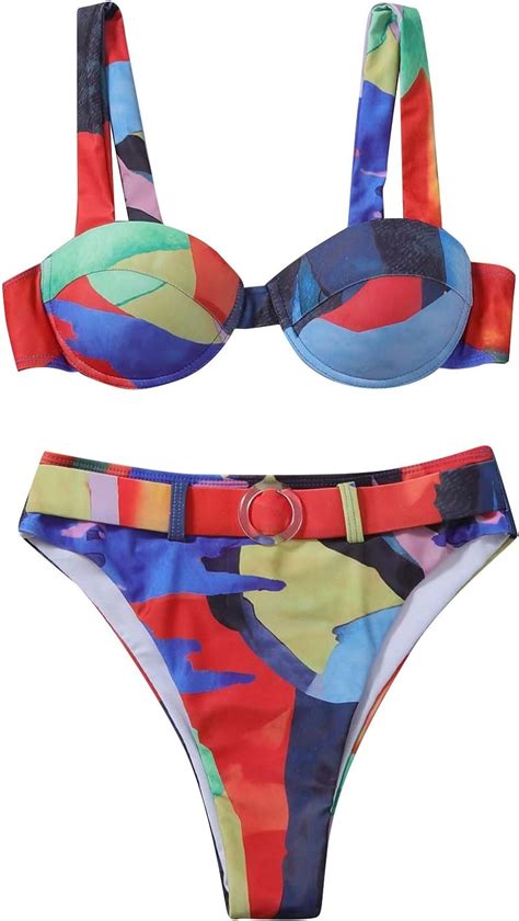 Costumi Da Bagno Donna Con Stampa Geometrica Due Pezzi Cinghia Bikini