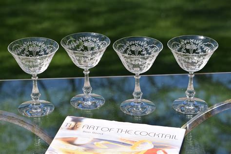 6 Vintage Crystal Etched Cocktail Glasses Fostoria 1940 S Vintage Champagne Glasses Craft