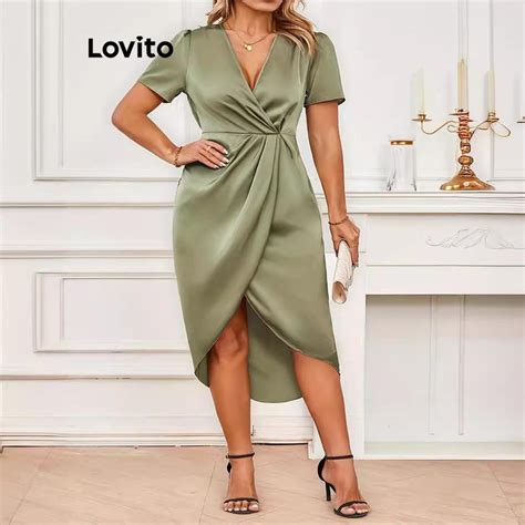 Lovito Vestido Plus Size Curvo Elegante Liso Dividido Para Mulheres