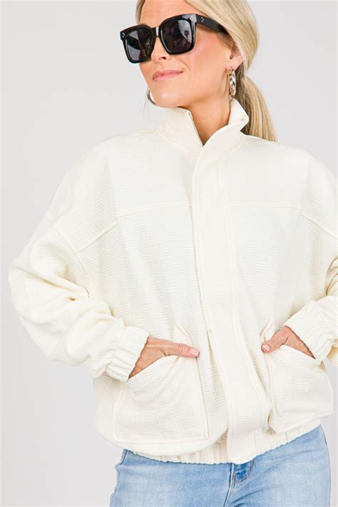 Textured Zip Jacket Cream New Arrivals The Blue Door Boutique